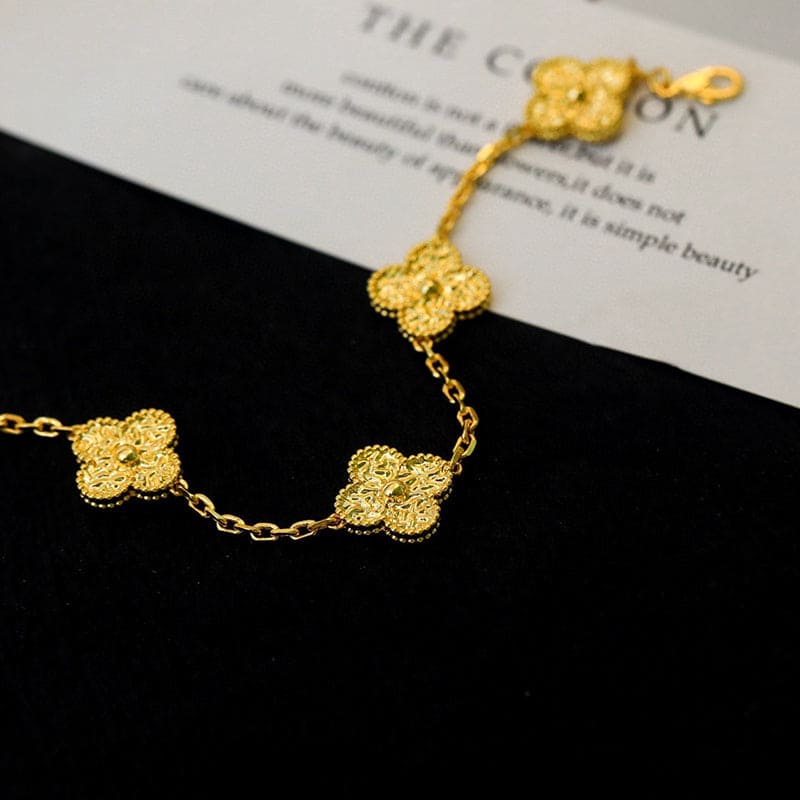 18K Celestial Yellow Gold Five Motifs Clover Bracelet