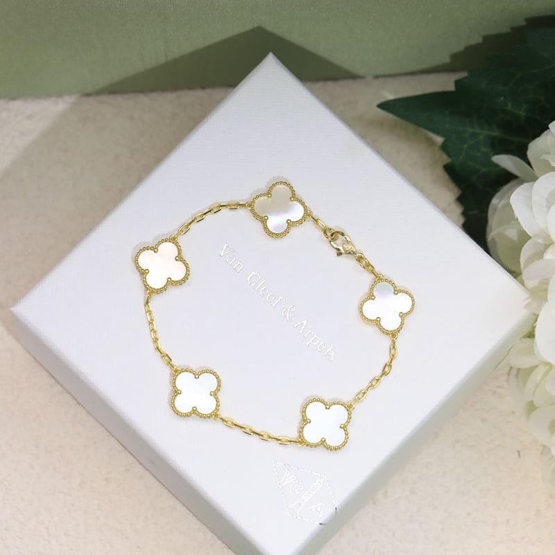 18K Celestial Vintage Alhambra Five Motifs Pearl Bracelet