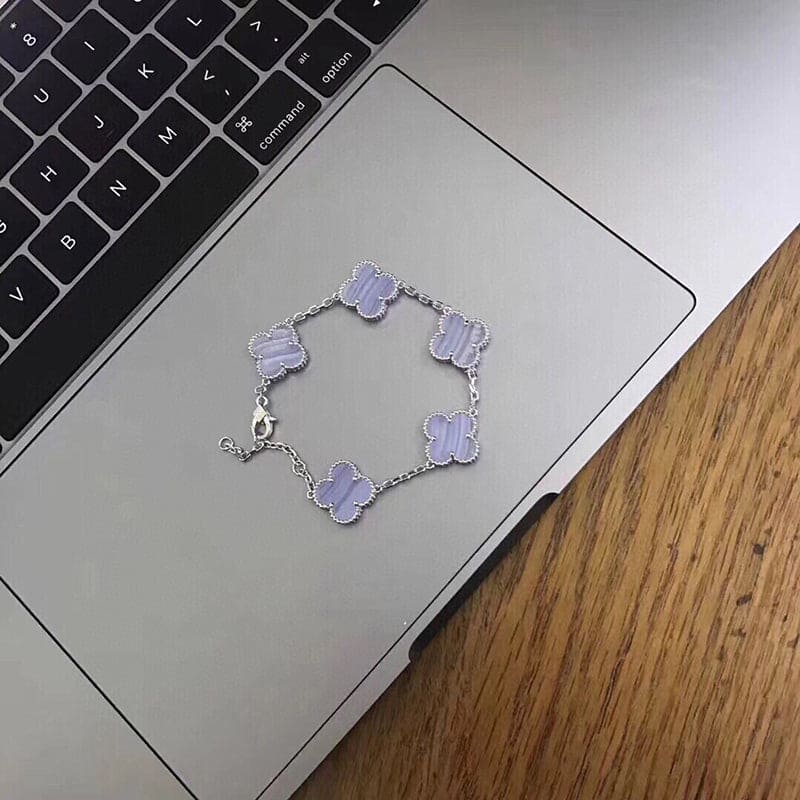 18K Celestial Vintage Alhambra Five Motifs Chalcedony Clover Bracelet