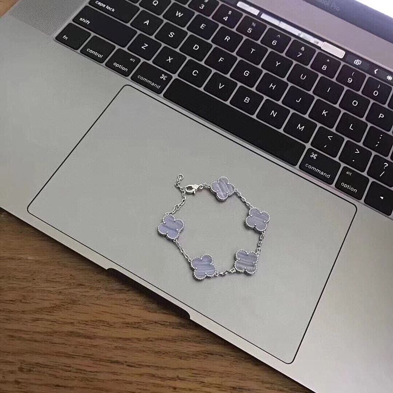 18K Celestial Vintage Alhambra Five Motifs Chalcedony Clover Bracelet