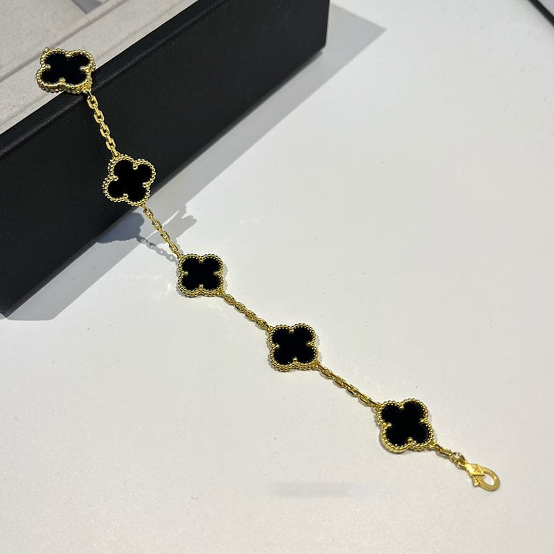 18K Celestial Vintage Alhambra Five Motifs Black Clover Bracelet