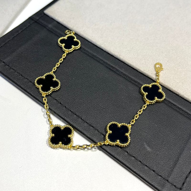 18K Celestial Vintage Alhambra Five Motifs Black Clover Bracelet