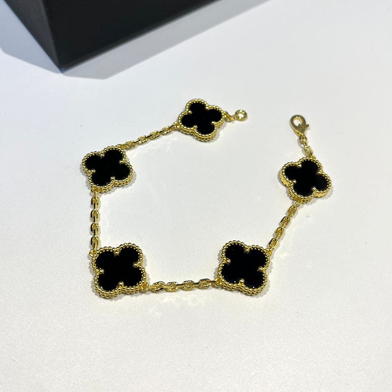 18K Celestial Vintage Alhambra Five Motifs Black Clover Bracelet