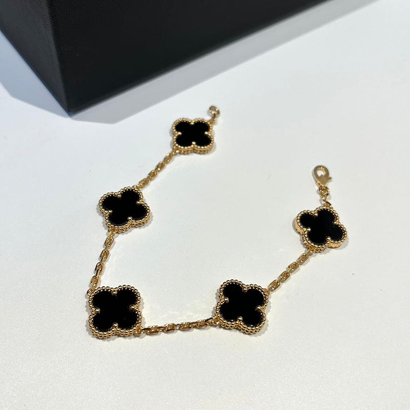 18K Celestial Vintage Alhambra Five Motifs Clover Onyx Bracelet
