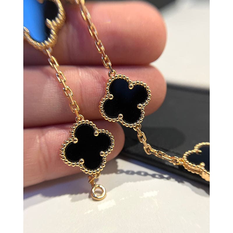 18K Celestial Vintage Alhambra Five Motifs Clover Onyx Bracelet