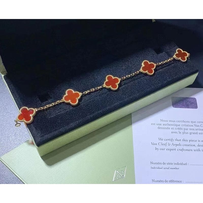 18K Celestial Vintage Alhambra Five Motifs Carnelian Bracelet