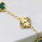 18K Celestial Vintage Alhambra Five Motifs Malachite Diamonds Clover Bracelet