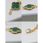 18K Celestial Vintage Alhambra Five Motifs Malachite Diamonds Clover Bracelet