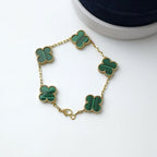 18K Celestial Vintage Alhambra Five Motifs Malachite Clover Bracelet