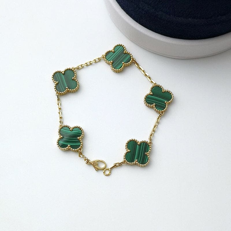 18K Celestial Vintage Alhambra Five Motifs Malachite Clover Bracelet