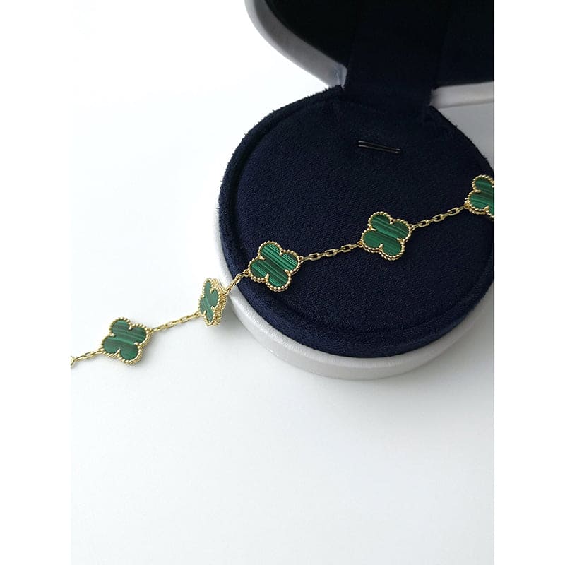18K Celestial Vintage Alhambra Five Motifs Malachite Clover Bracelet