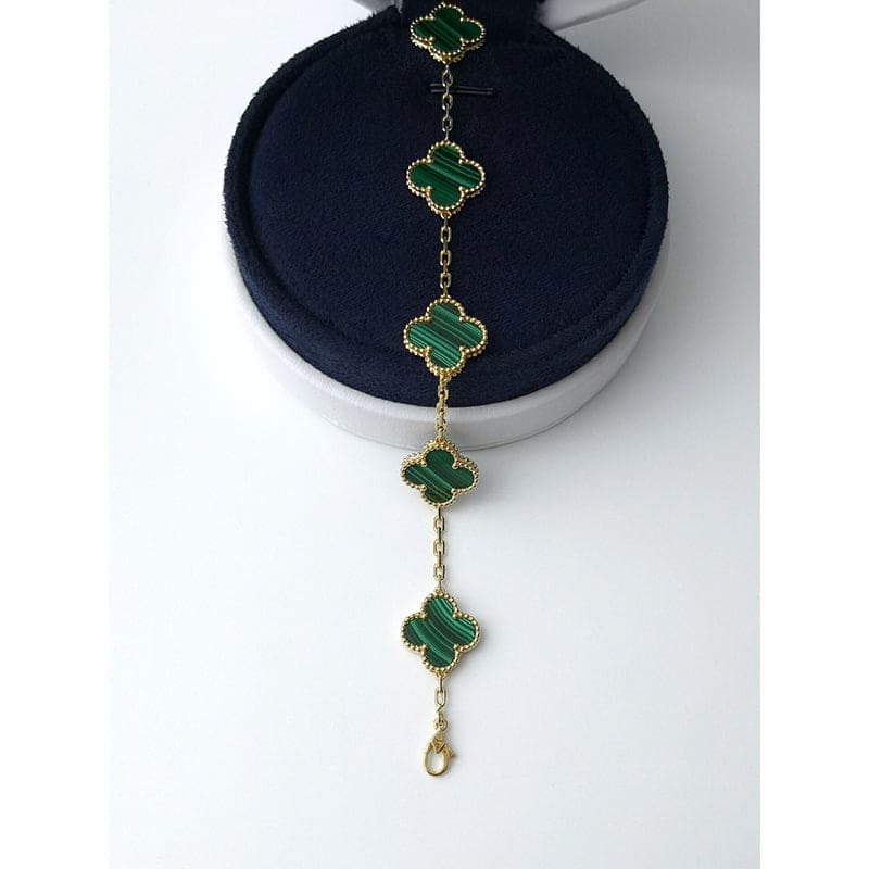 18K Celestial Vintage Alhambra Five Motifs Malachite Clover Bracelet