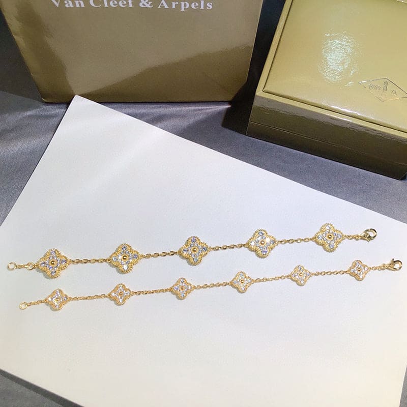 18K Celestial Vintage Alhambra Diamonds Clover Bracelet