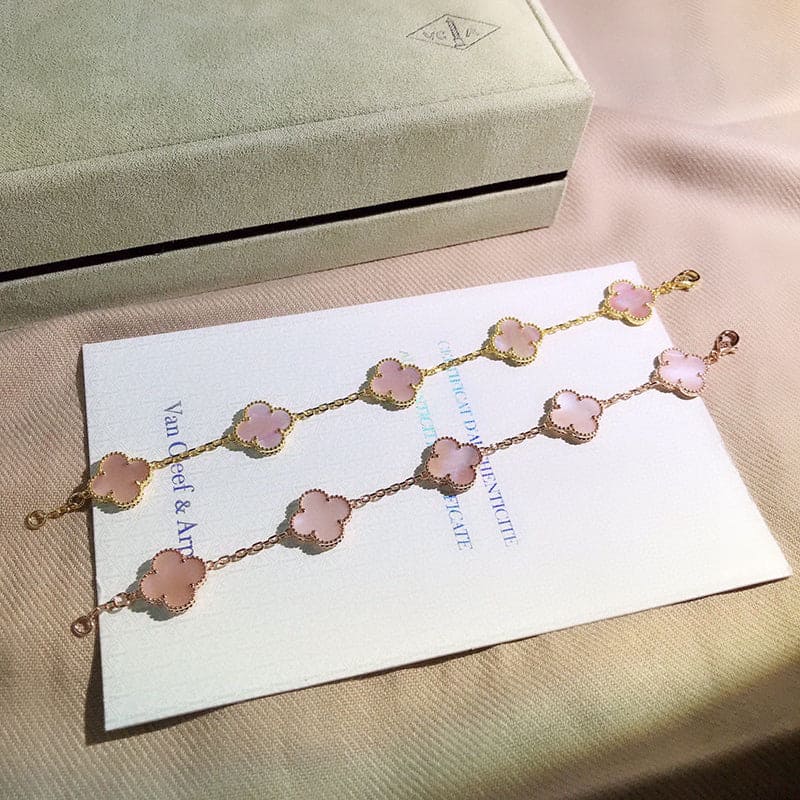 18K Celestial Vintage Alhambra Five Motifs Pink Opal Bracelet