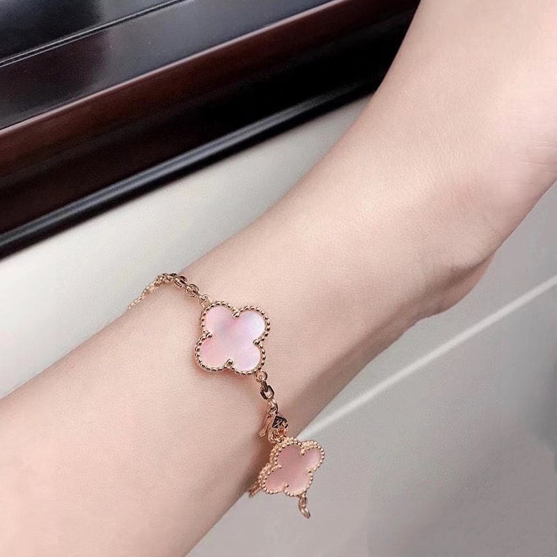 18K Celestial Vintage Alhambra Five Motifs Pink Opal Bracelet