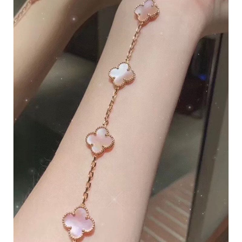 18K Celestial Vintage Alhambra Five Motifs Pink Opal Bracelet