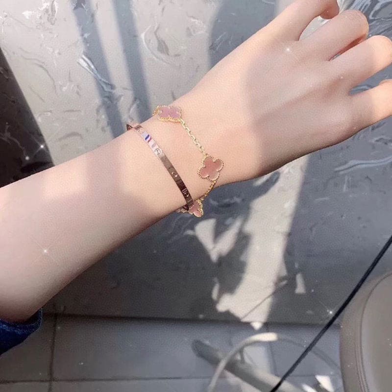 18K Celestial Vintage Alhambra Five Motifs Pink Opal Bracelet