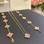 18K Celestial Vintage Alhambra Five Motifs Pink Opal Bracelet