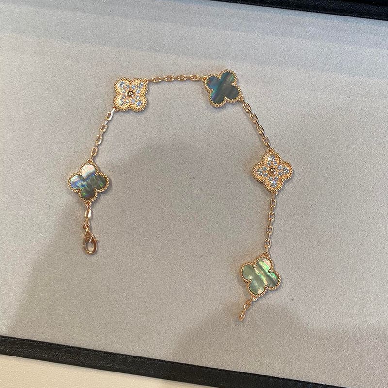 18K Celestial Vintage Alhambra Five Motifs Pearl Bracelet