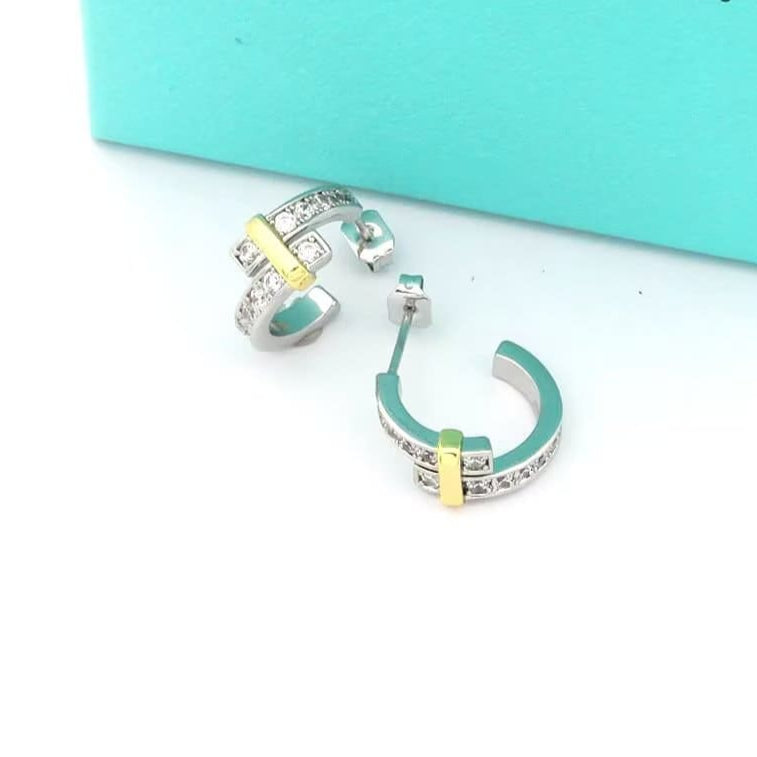 18K Celestial T Edge Hoop Earrings