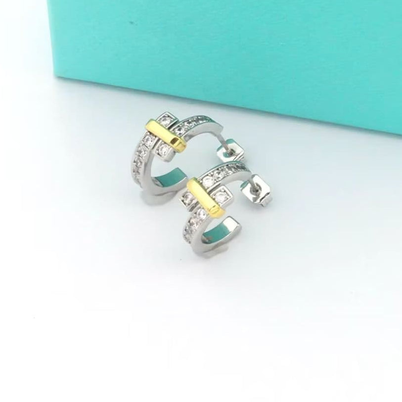 18K Celestial T Edge Hoop Earrings