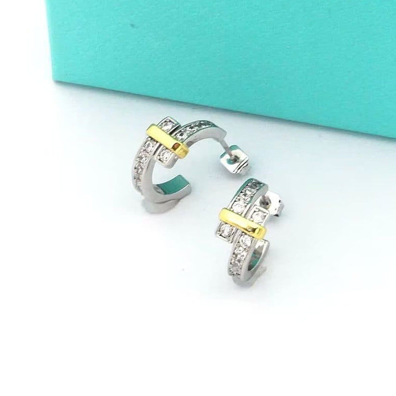 18K Celestial T Edge Hoop Earrings