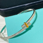 18K Celestial T Edge Hinged Bypass Bangle Bracelet