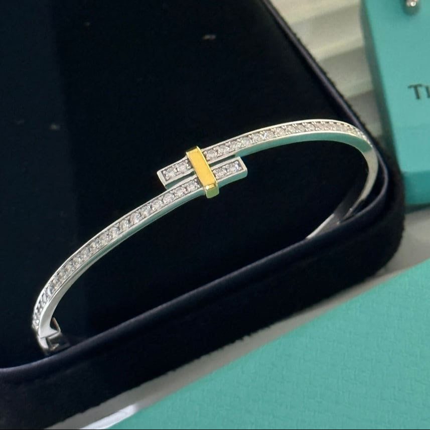18K Celestial T Edge Hinged Bypass Bangle Bracelet