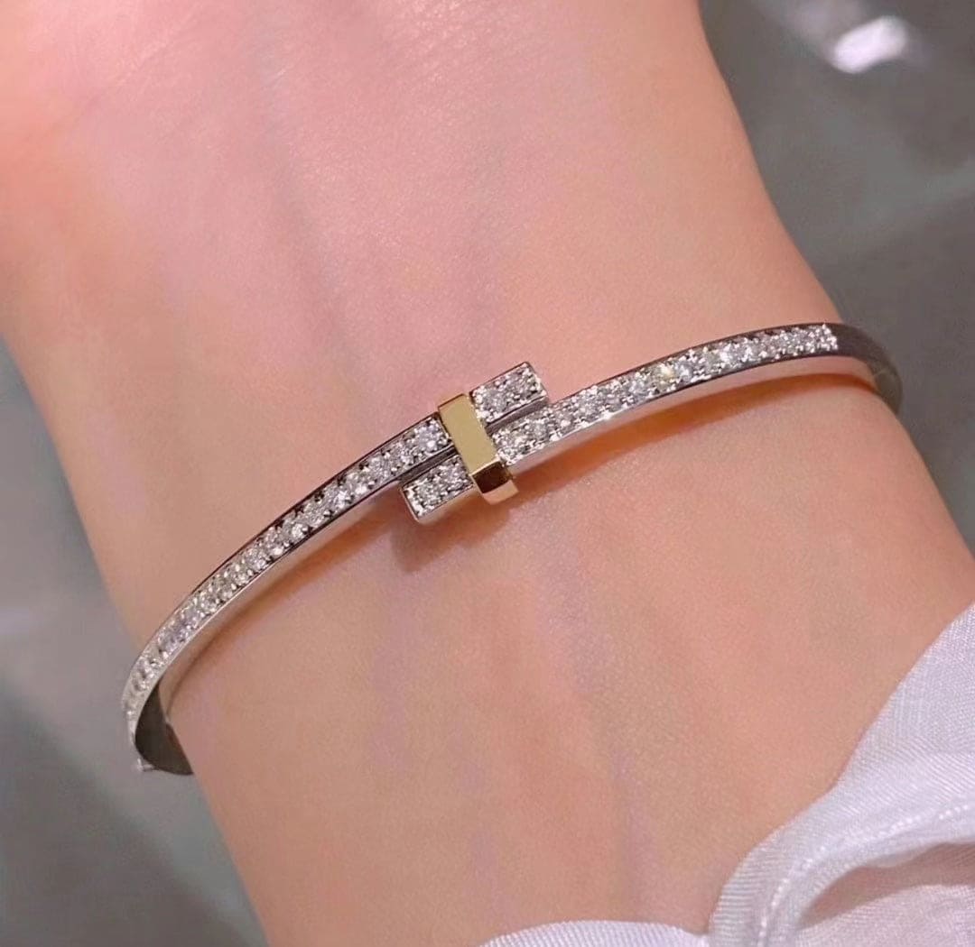 18K Celestial T Edge Hinged Bypass Bangle Bracelet