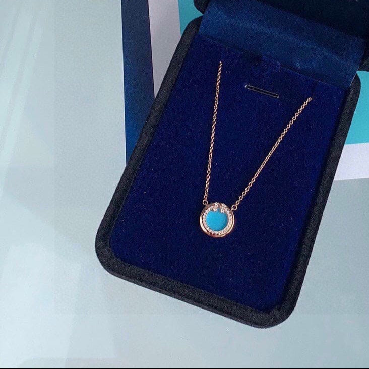 18K Celestial T Diamond & Turquoise Circle Pendant Necklace