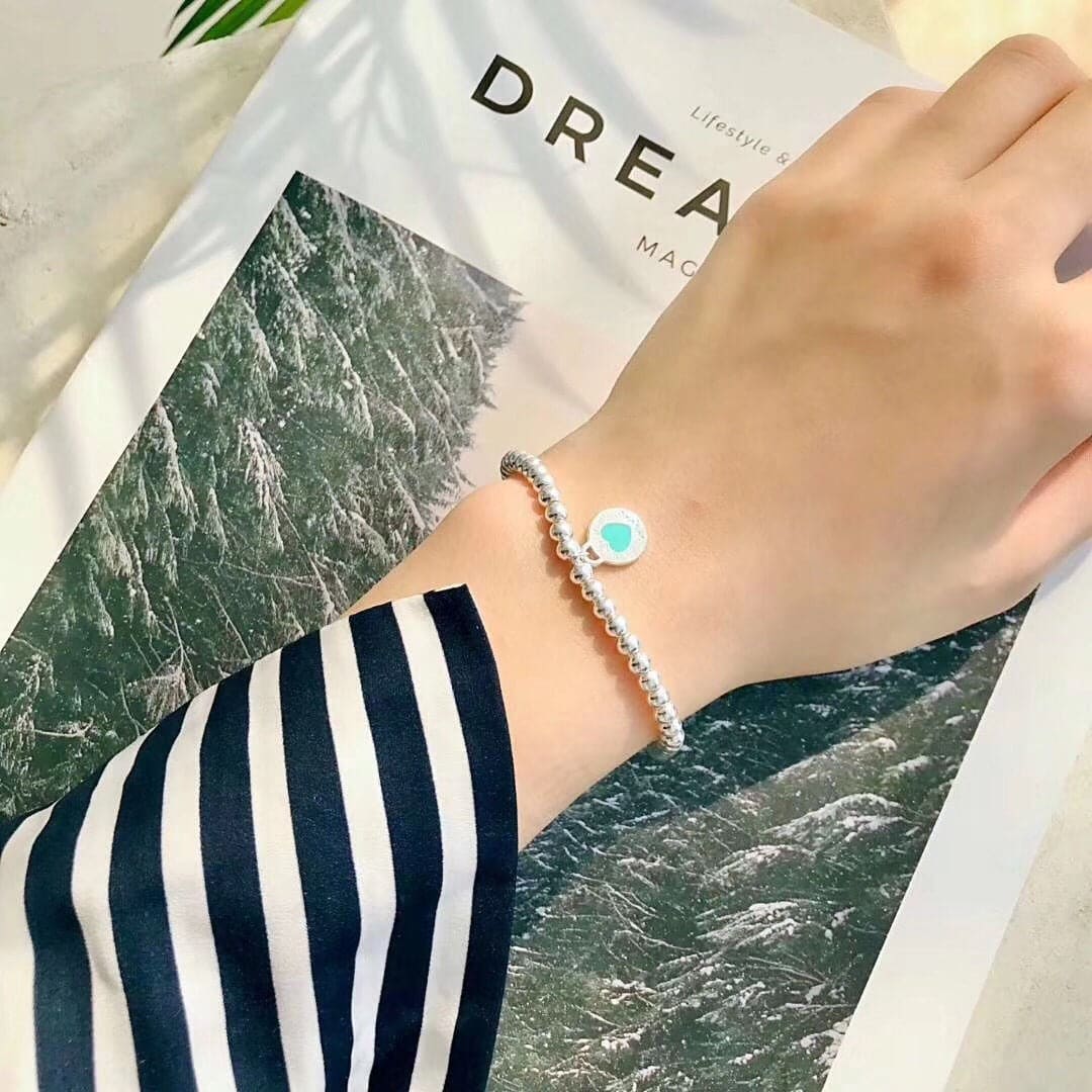 18K Celestial Return to T Love Blue Heart Tag Bead Bracelet