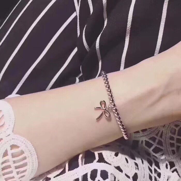18K Celestial T Bow Charm Bead Bracelet