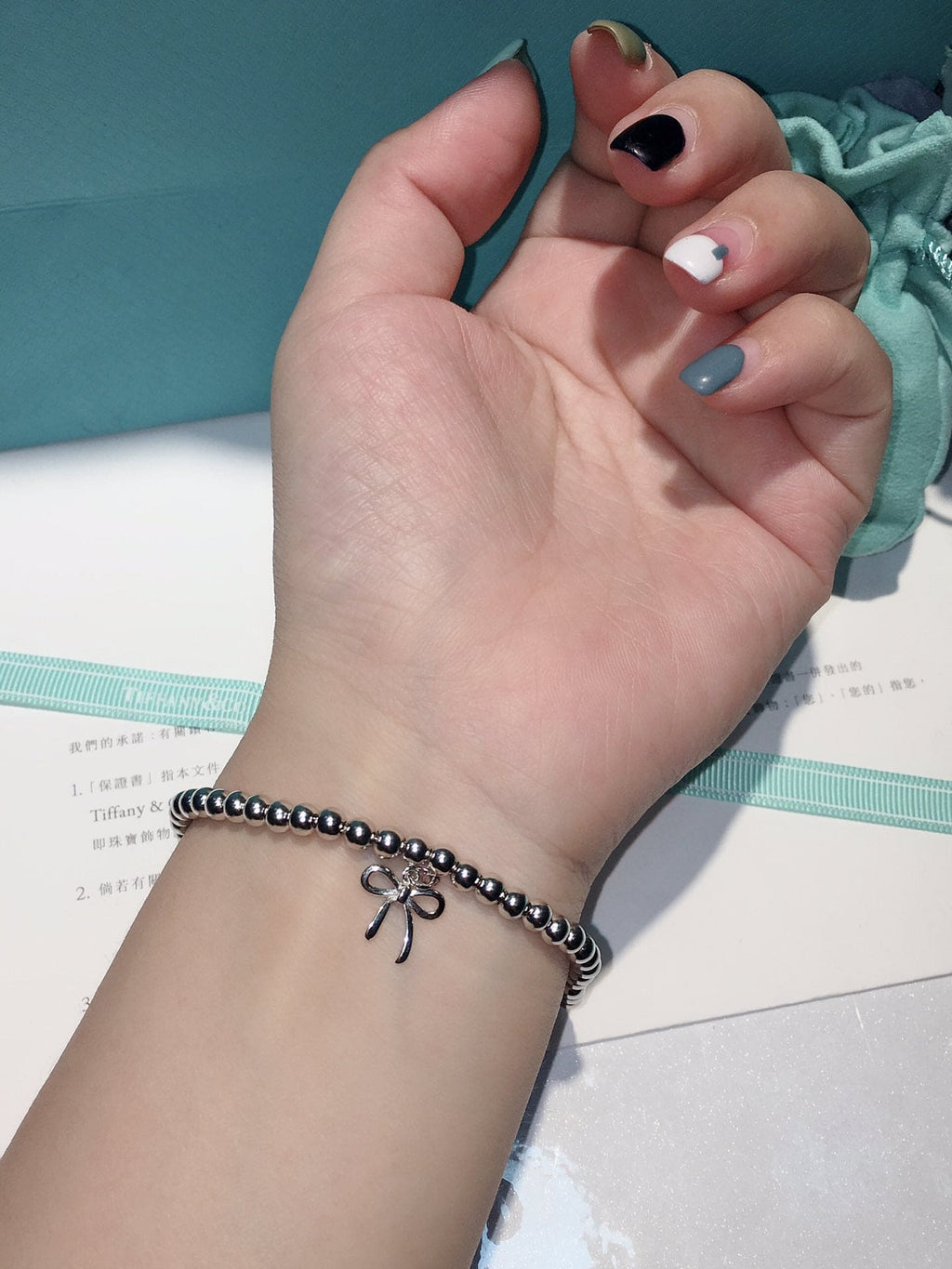 18K Celestial T Bow Charm Bead Bracelet