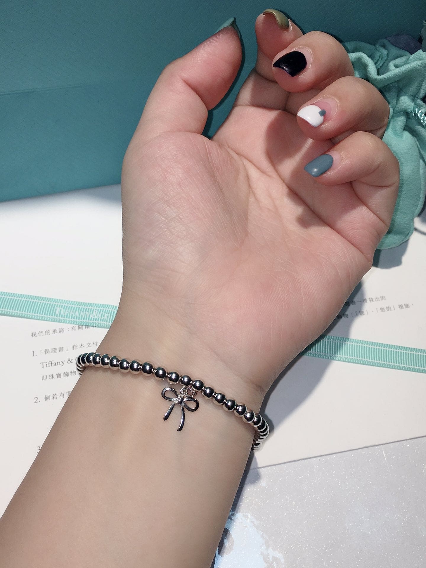 18K Celestial T Bow Charm Bead Bracelet