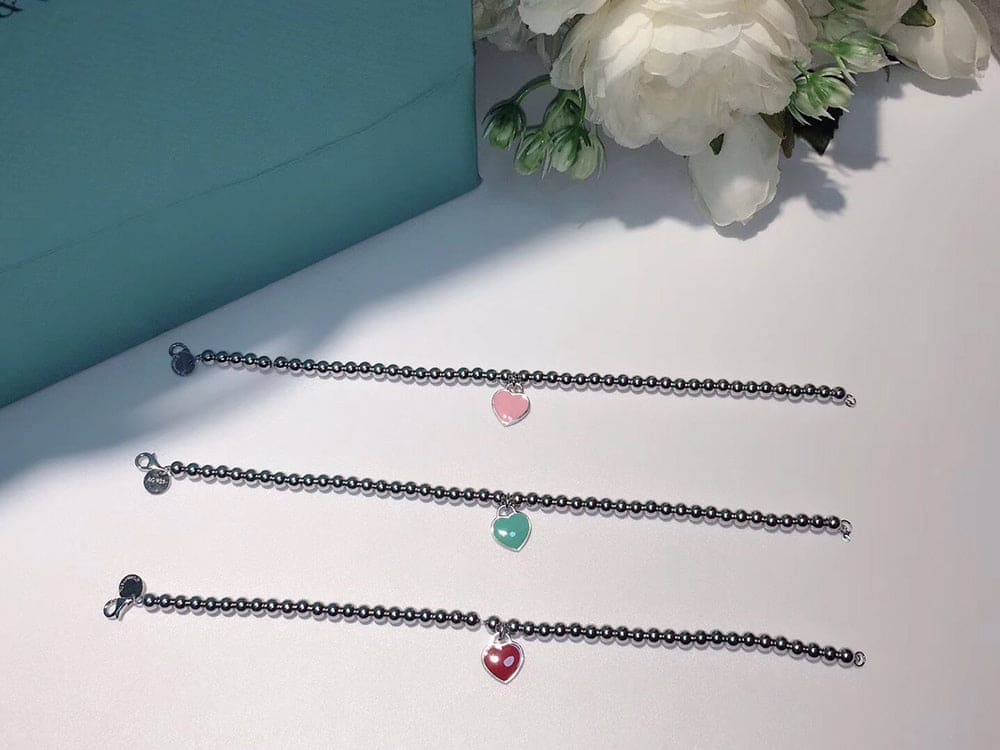 18K Celestial Return to T Pink Heart Tag Bead Bracelet