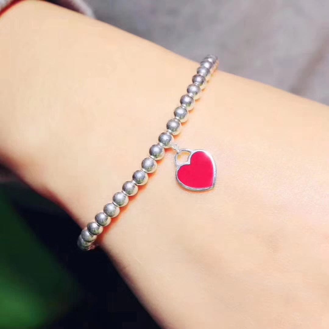 18K Celestial Return to T Red Heart Tag Bead Bracelet