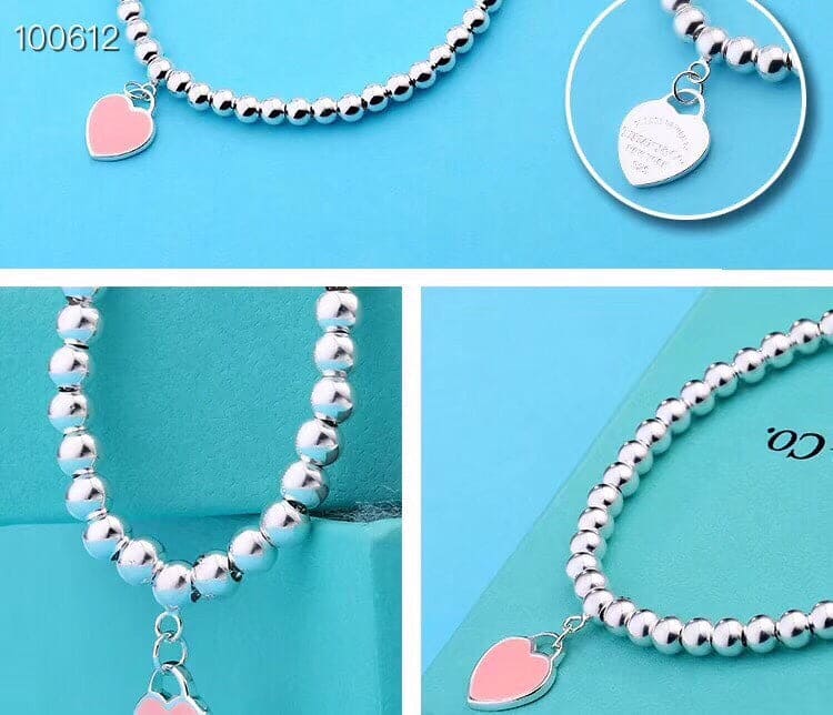 18K Celestial Return to T Pink Heart Tag Bead Bracelet