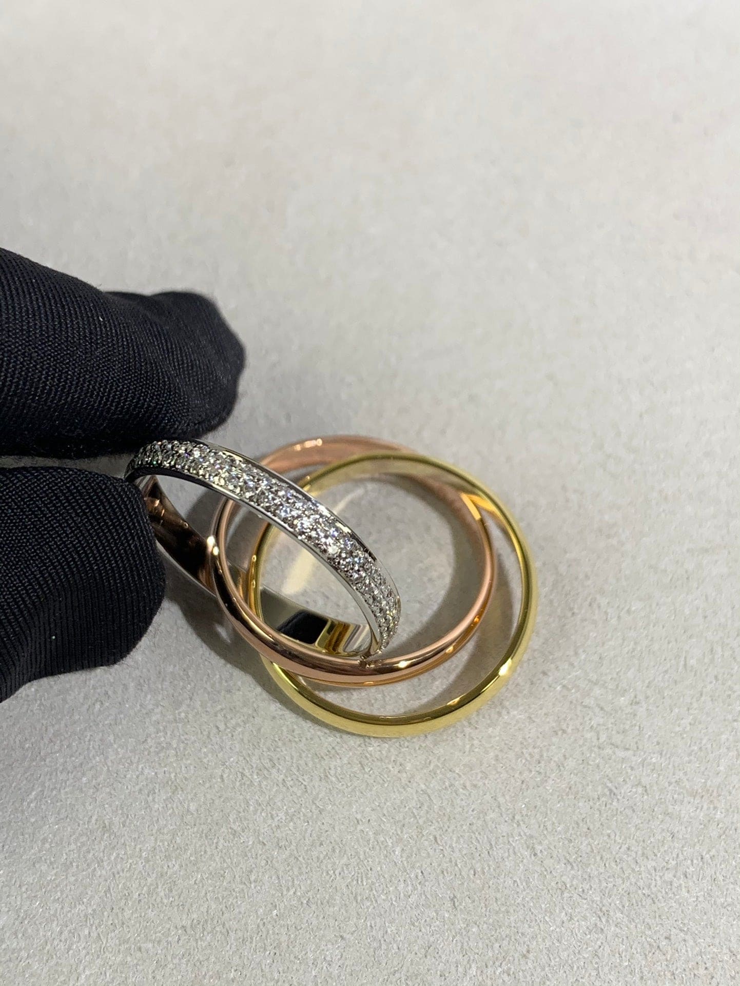 18K Celestial Trinity Pave Diamond Ring