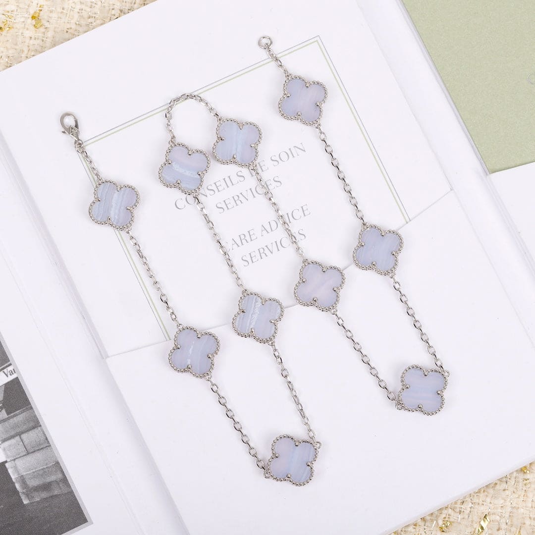 18K Celestial Vintage Alhambra Chalcedony 10 Motifs Necklace