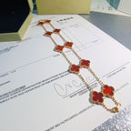 18K Celestial Vintage Alhambra Carnelian 10 Motifs Necklace