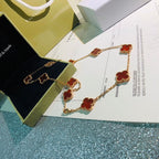 18K Celestial Vintage Alhambra Carnelian 10 Motifs Necklace
