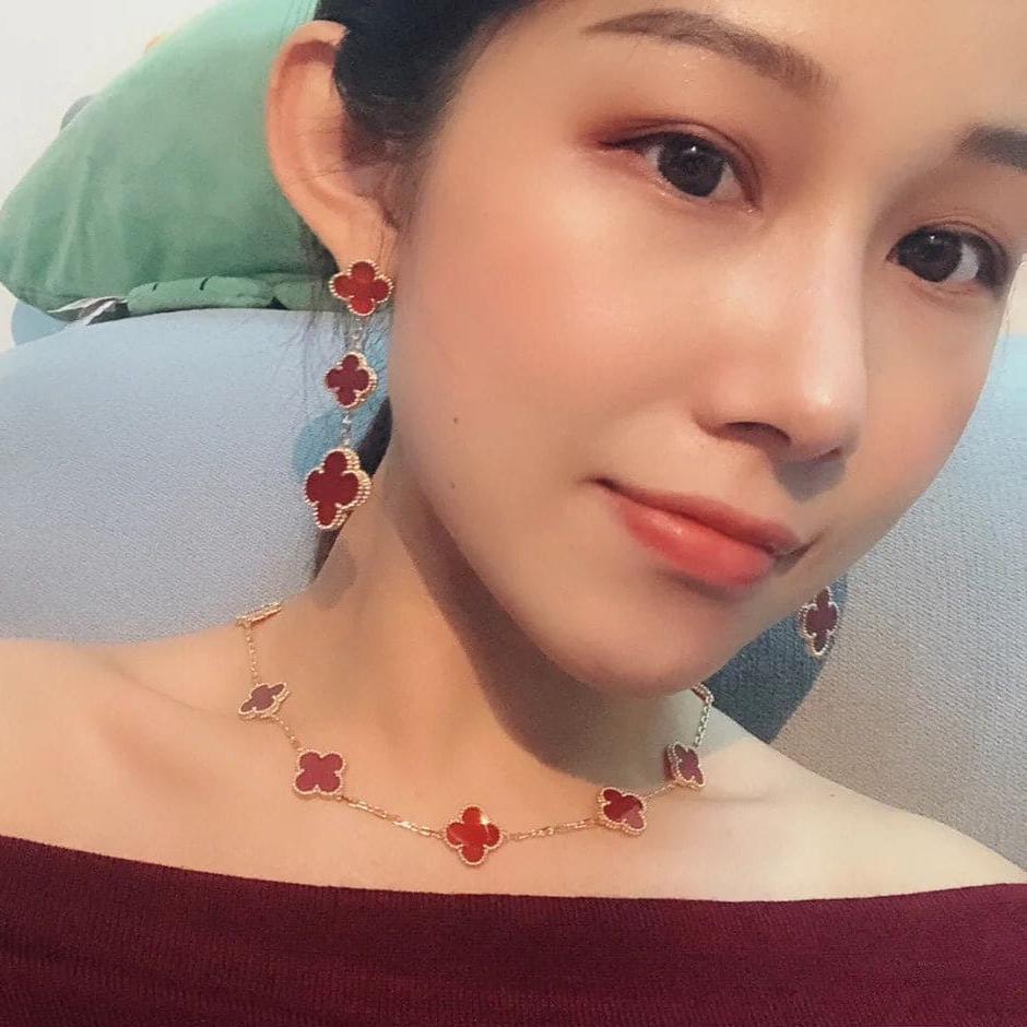 18K Celestial Vintage Alhambra Carnelian 10 Motifs Necklace