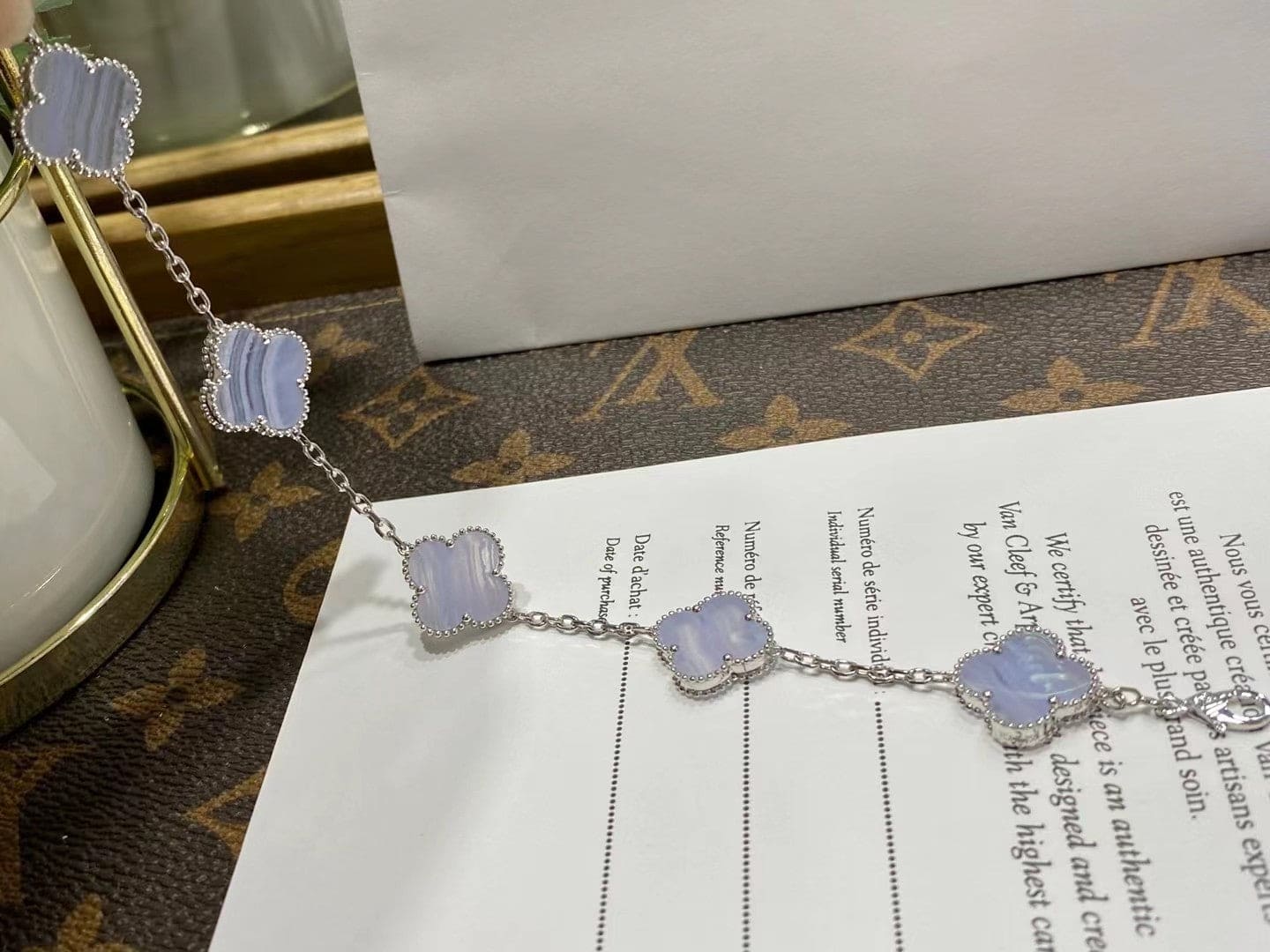 18K Celestial Vintage Alhambra Chalcedony 10 Motifs Necklace