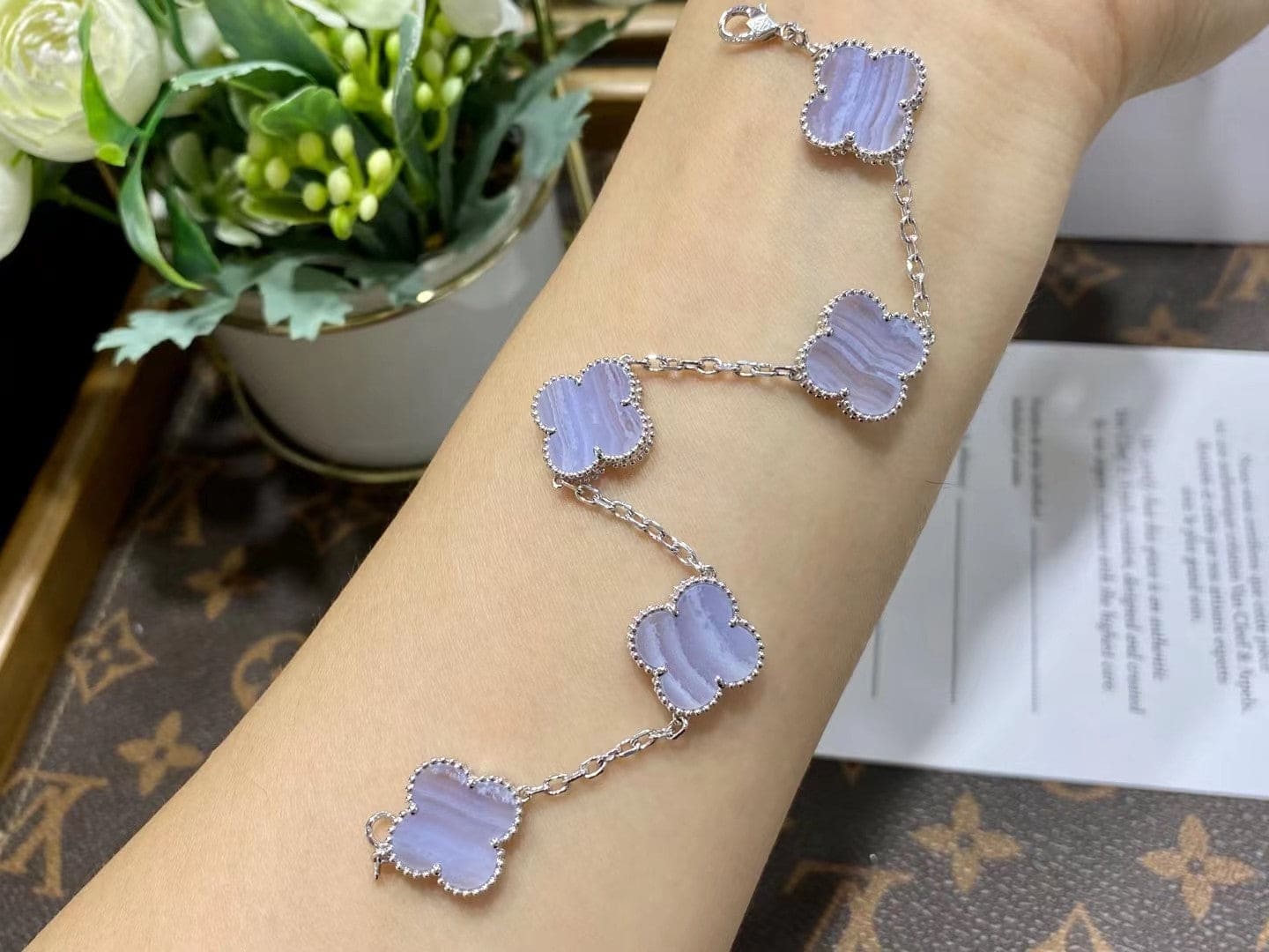 18K Celestial Vintage Alhambra Chalcedony 10 Motifs Necklace