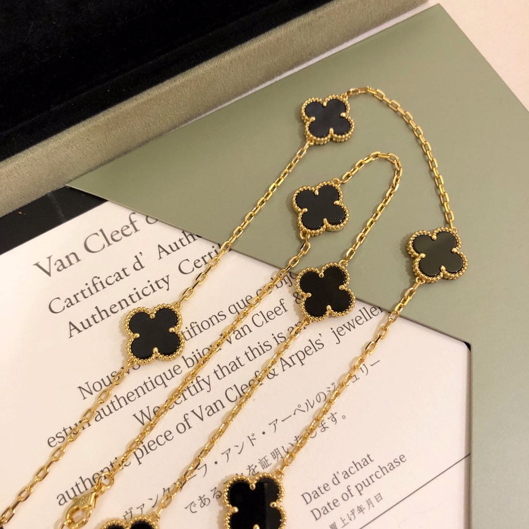 18K Celestial Vintage Alhambra Black 10 Motifs Clover Necklace