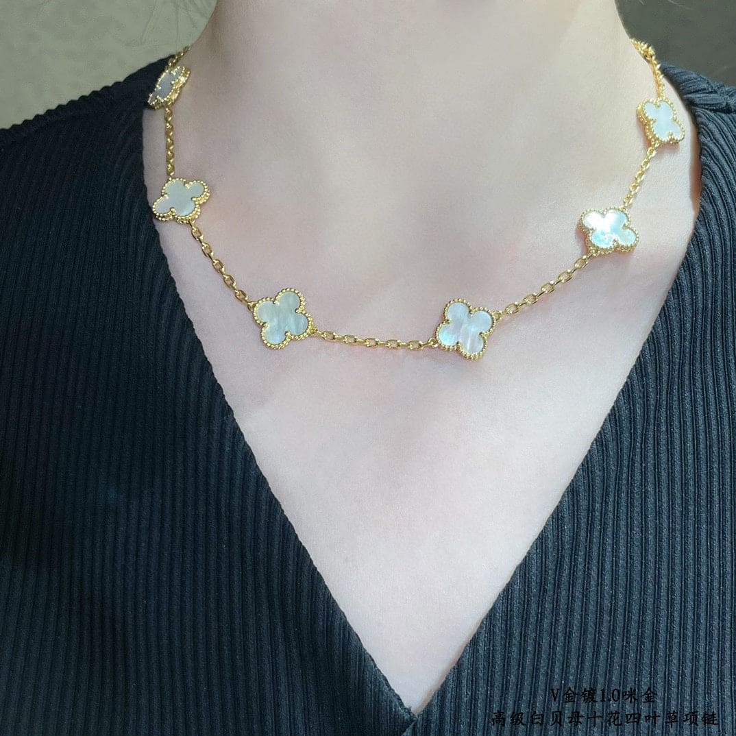 18K Celestial Vintage Alhambra Pearl 10 Motifs Necklace