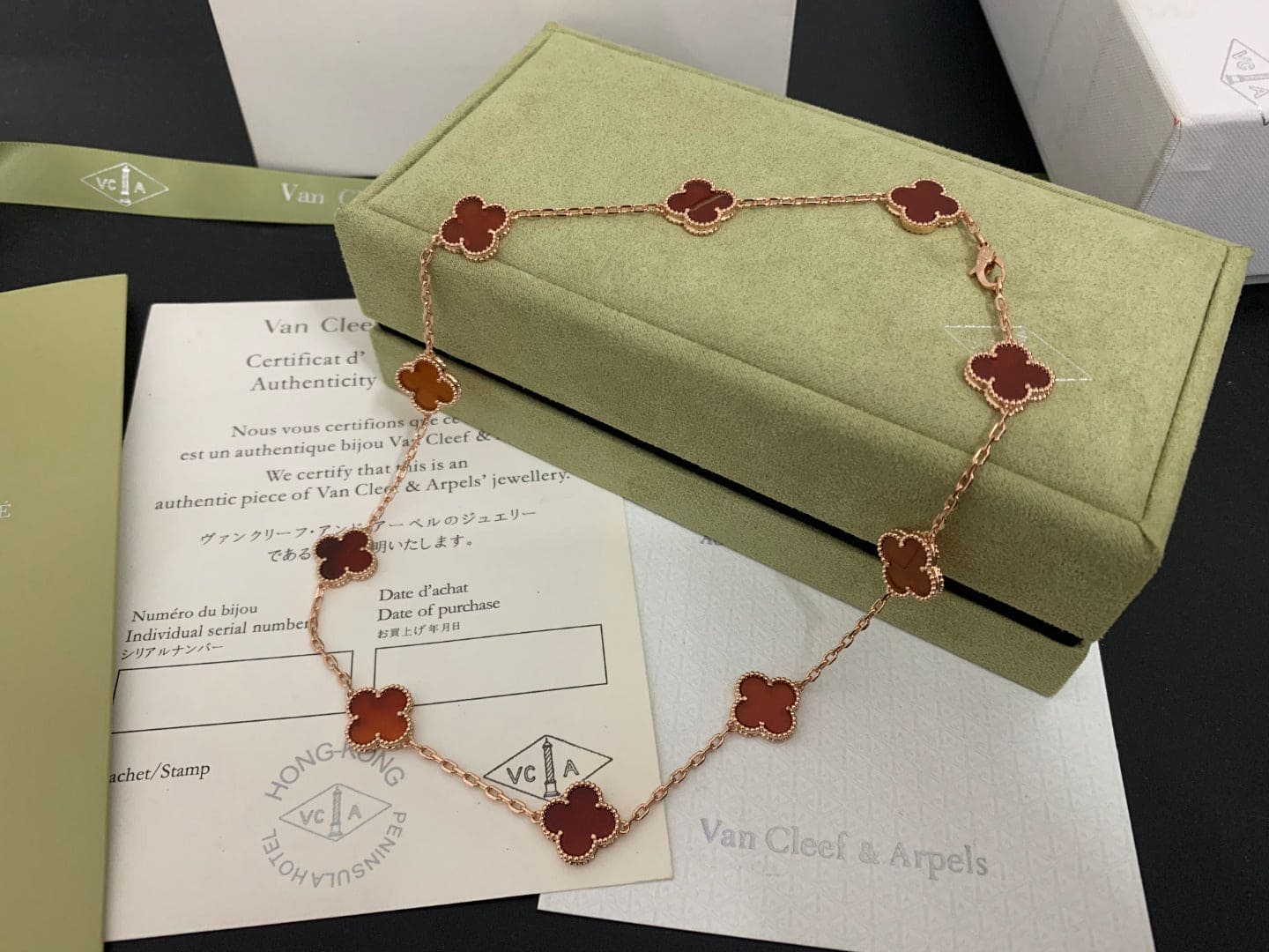 18K Celestial Vintage Alhambra Carnelian 10 Motifs Necklace