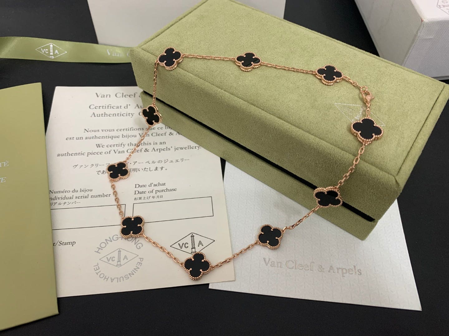 18K Celestial Vintage Alhambra Black 10 Motifs Clover Necklace