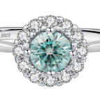 Green Teal Moissanite Halo Ring – 925 Sterling Silver