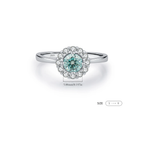 Green Teal Moissanite Halo Ring – 925 Sterling Silver